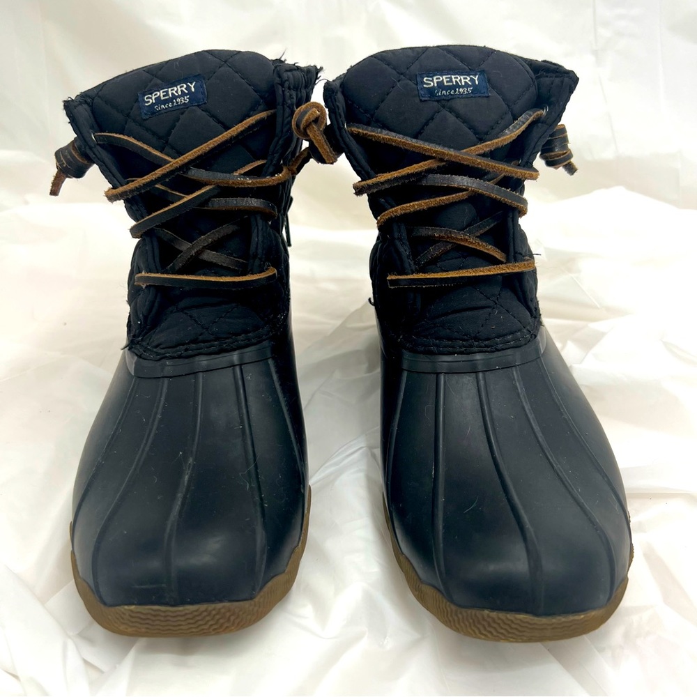 Sperry Black Saltwater Rubber Duck Boots Girl's Big Kids Size 3 Waterproof - Picture 3 of 13